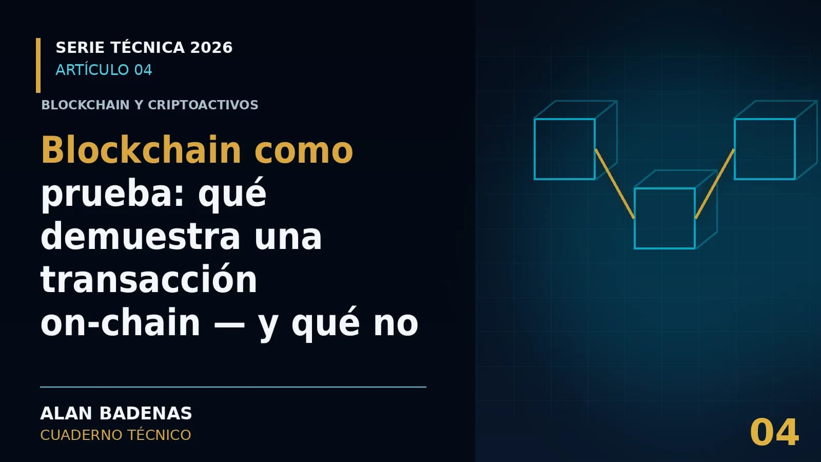 Portada del artículo sobre lo que demuestra una transacción on-chain, con bloques conectados.
