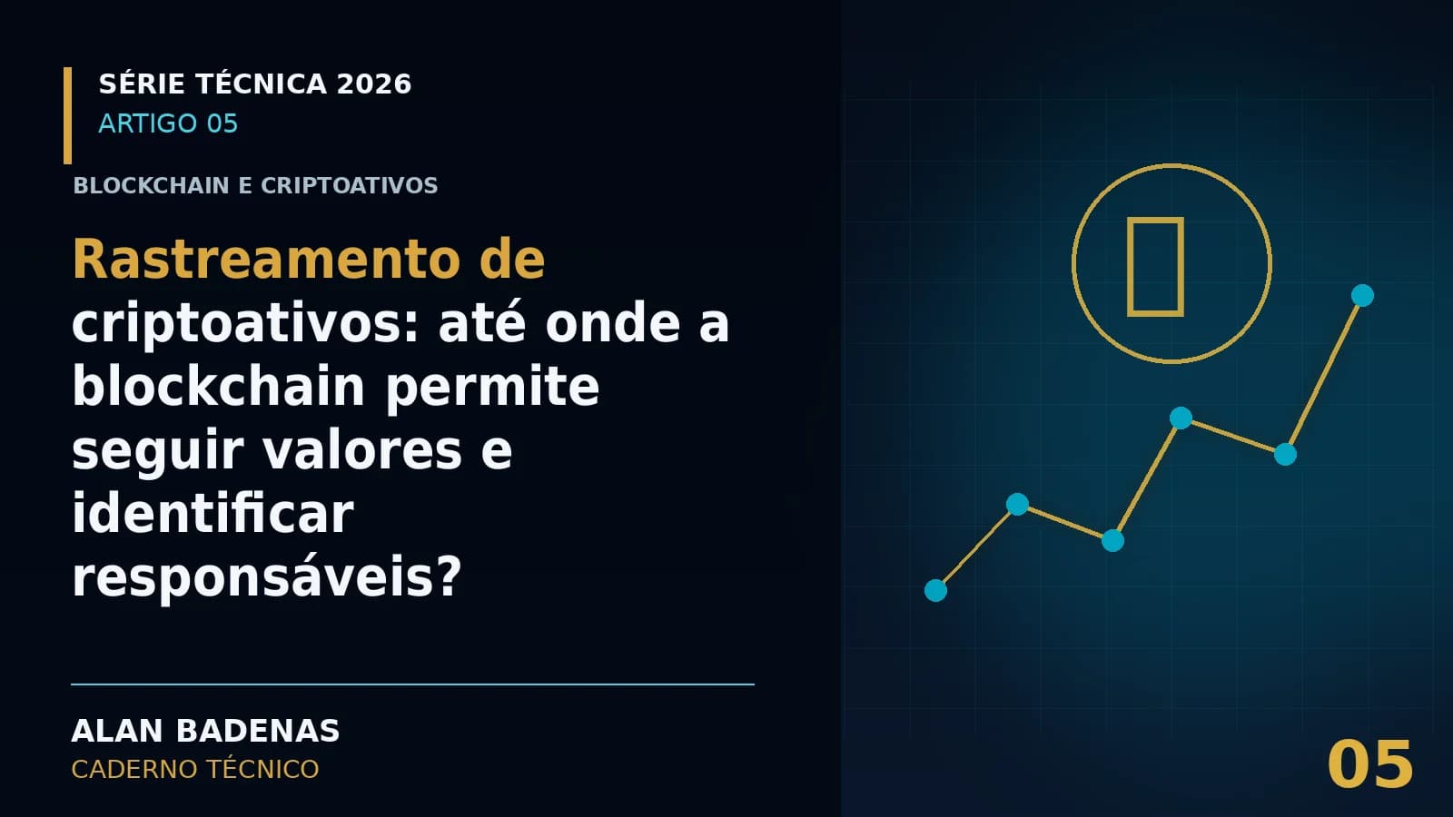 Capa do artigo sobre rastreamento de criptoativos, com uma moeda e um fluxo de transações.