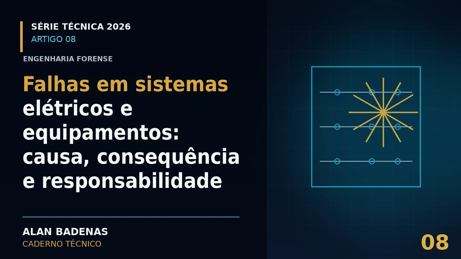 Capa do artigo sobre falhas elétricas e de equipamentos, com um circuito e uma faísca.