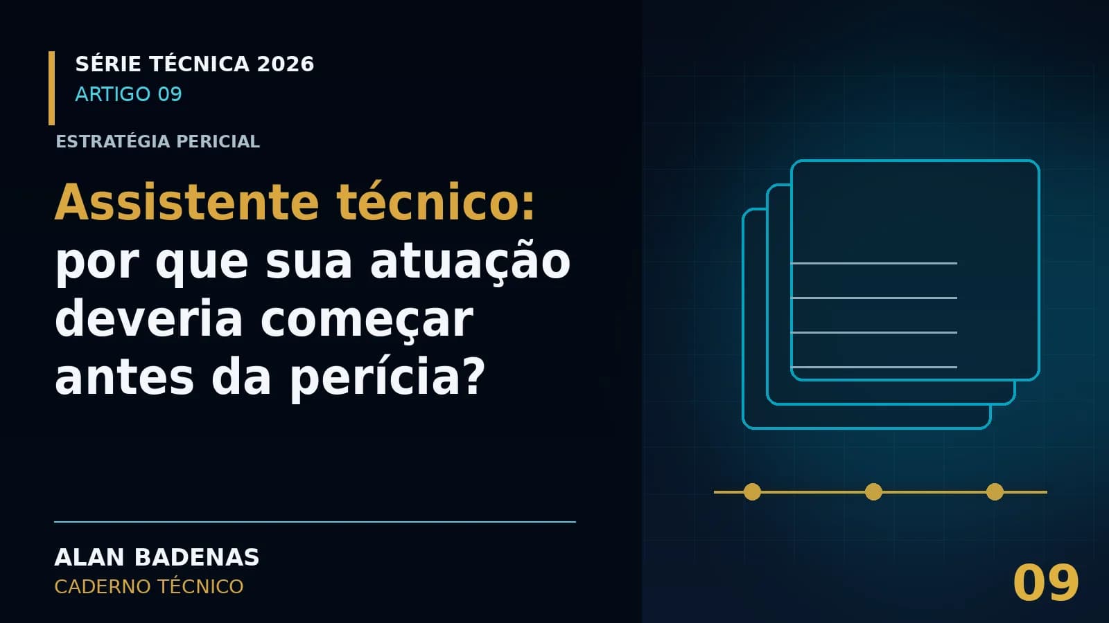 Capa do artigo sobre assistência técnica antes da perícia, com documentos e uma linha do tempo.